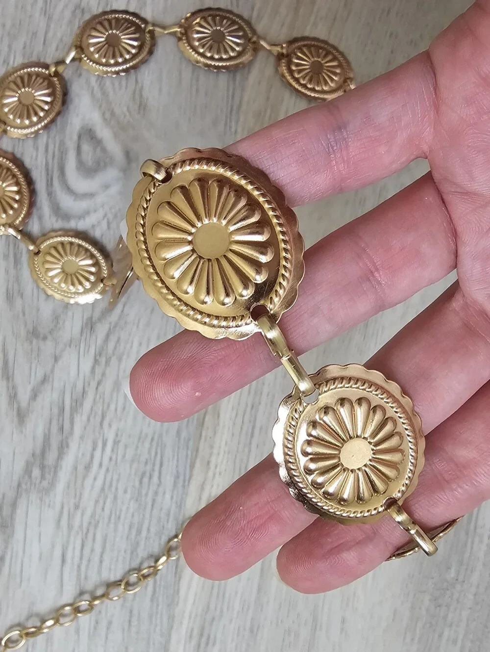 Boho Daisy Chain Metal Gold Statement Belt